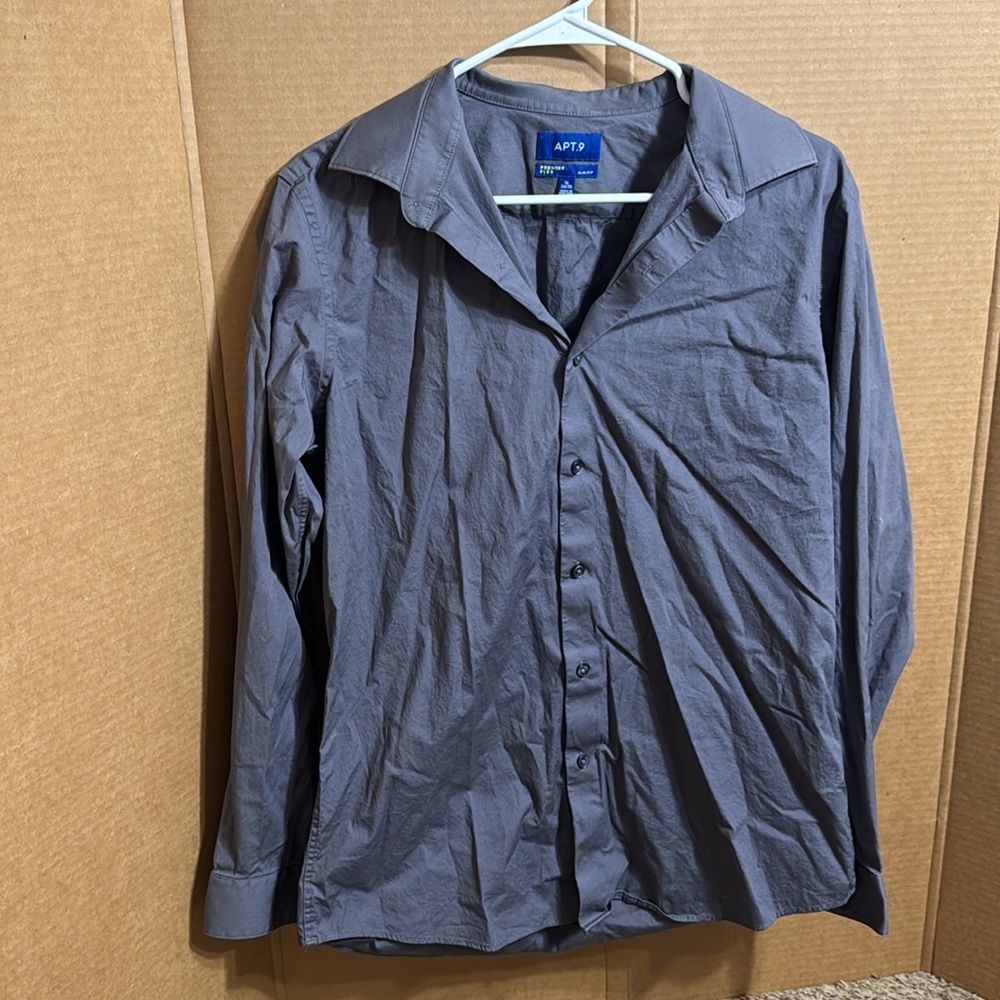 Apt.9‎ premier flex slim fit grey button down. Size 16  34/35
